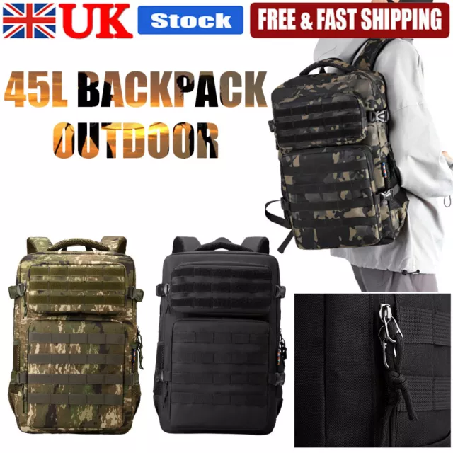 45L Military Tactical Army Backpack Molle Assault Pack Camping Rucksack Bag UK.