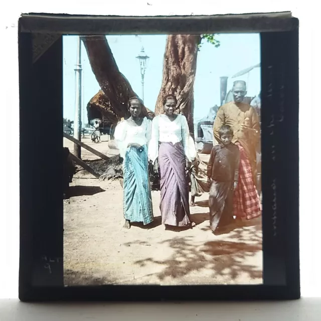 Sinhalese Family on Street in Colombo Ceylon Sri Lanka Magic Lantern Slide