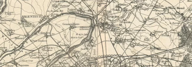 ENVIRONS OF PARIS. Large antique map 88x64 cm. DOWER. Dispatch atlas 1863 2