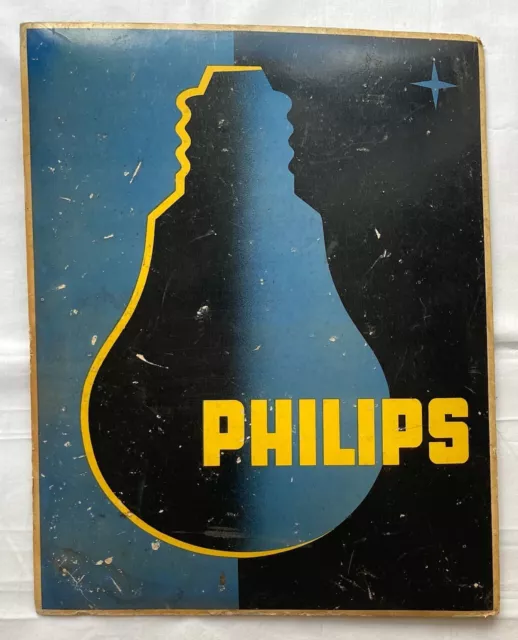 Original Vintage Sign ADVERTISEMENT - PHILIPS - BULB - CARDBOARD SIGN -1930s