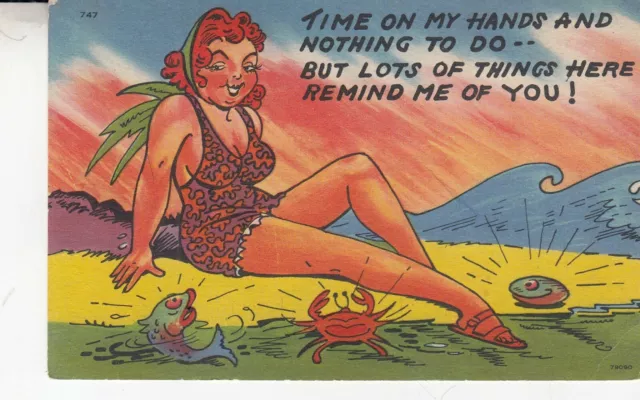 Vintage Sexist Comic postcard Lady with Big Boobs on Table , Blodgett  Hospital