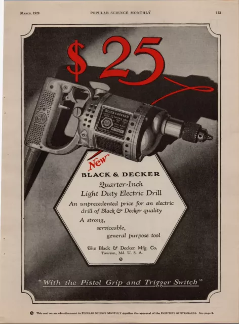 ORIGINAL 1929 BLACK Decker Tools Print Ad Quarter Inch Electric Drill 18.95 PicClick