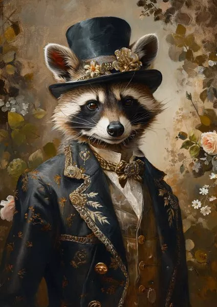 Racoon Victorian Regal Gentleman Animal Portrait Fine Art Giclee Print J31