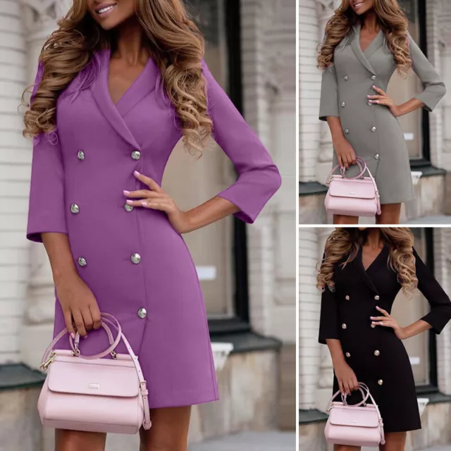 Womens Blazer Coat Suit Dress Double Breasted Office Work Lapel Jacket Outerwear