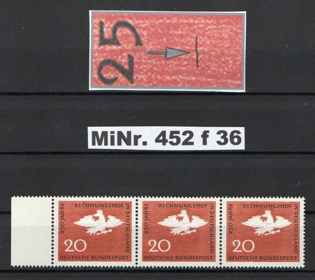 BRD PLF MiNr.  452 f 36, Rechnungshof, Schwa. Strich unterhalb von "250"