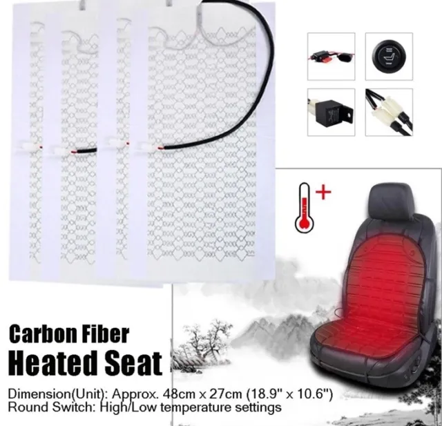 4X Universal Car Seat Heater Pads Kit Carbon Fiber Warmer Heating Heated Cushion