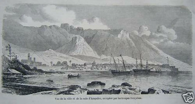 Gravure Sur Bois 1864 Ville Et Rade Acalpulco Mexique