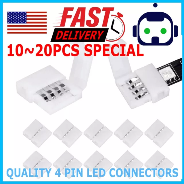 10 Pcs 10mm 4 pin Solderless Clip Coupler Connector for 5050 RGB LED Strip Light