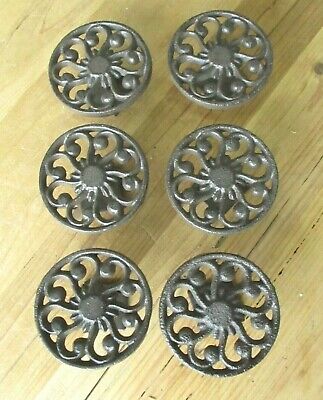 6 Cast Iron Drawer Cabinet Pull Knobs Large W/ Back Plate HANDLES LARGE Rustic