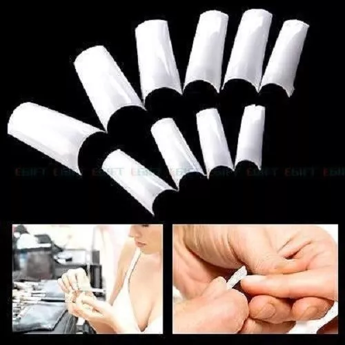 500 Tip Tips Unghie Finte Bianche Bianco Nail Art Ricostruzione Gel Uv Scalino