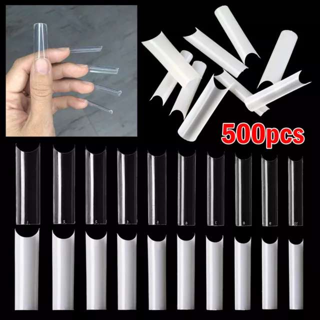 500 EXTRA LONG Acrylic HALF COVER PRE-PINCHED C CURVE SQUARE False Nail Tips