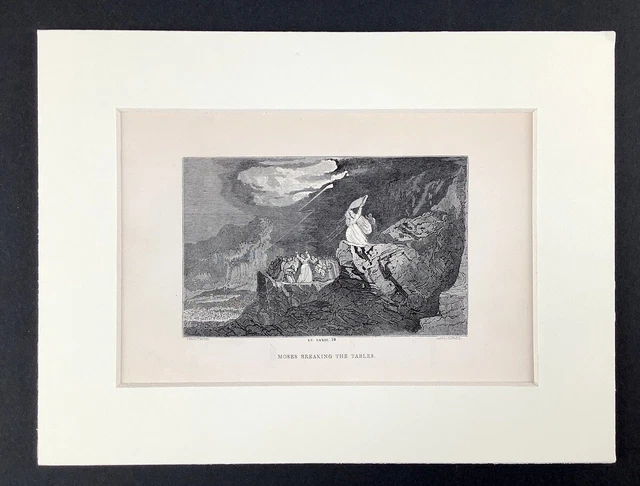 1859 Antique Gravure Moses Breaking The Tablettes Bible Histoire Livre De Exodus
