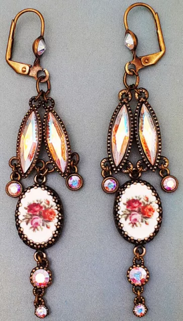 Pendientes Michal Negrin Rosa Blanca Cameo Cristal Colgante Boda Victoriana Novia