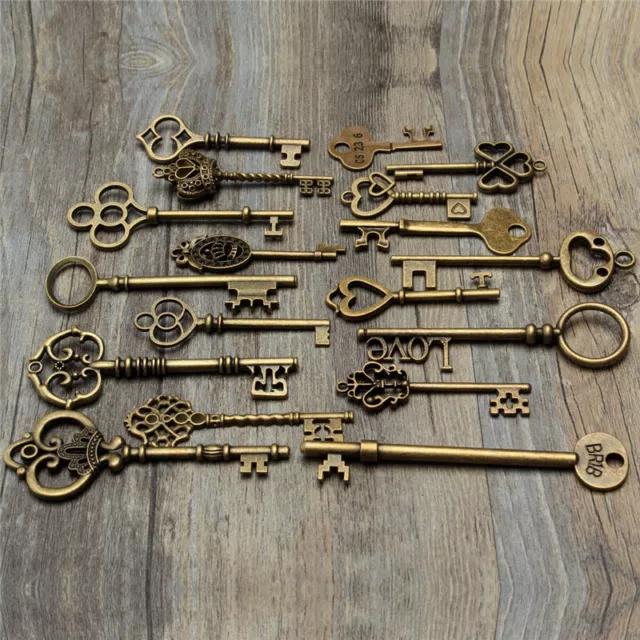 18pcs/set Antique Vintage Old Look Bronze Skeleton Keys Fancy Heart Bow Pendan 2