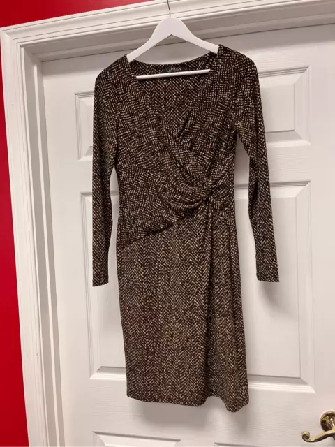 Lauren Ralph Lauren Snake Print Side Ruched Wrap Dress sz 6 EUC