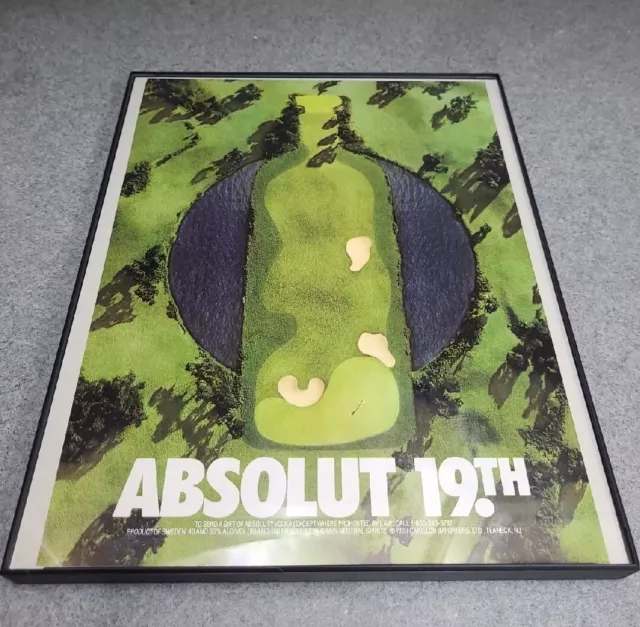 ABSOLUT FRAMED 19TH HOLE VODKA BOTTLE Poster Print Ad 1990 GOLF