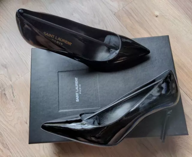 Saint Laurent Zoe Vernice Black Patent Leather Pumps Womens EU 37