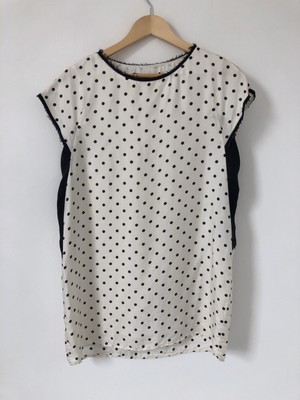 Zara Woman Dress Size Medium White Black Spot Polka Shift Tunic Mini Silk