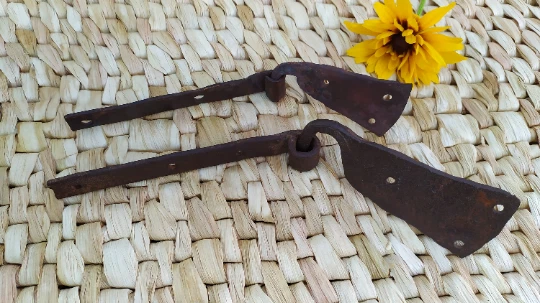 Early Antique Rare Pair Hand-forged Wrought Iron Door Hinges 2