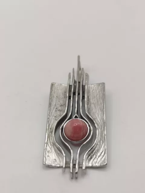 Modernist Vintage Silber Anhänger 835 ,Mit Rhodochrosit, Rund Lang