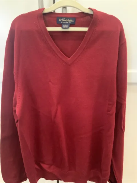 Brooks Brothers Sweater Men's Medium Red V Neck Merino Wool