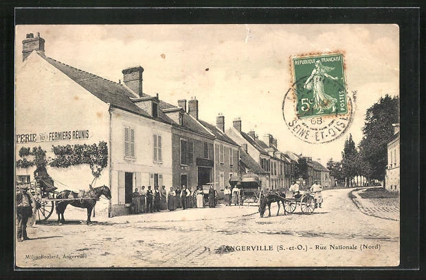 CPA Angerville, Rue Nationale 1908