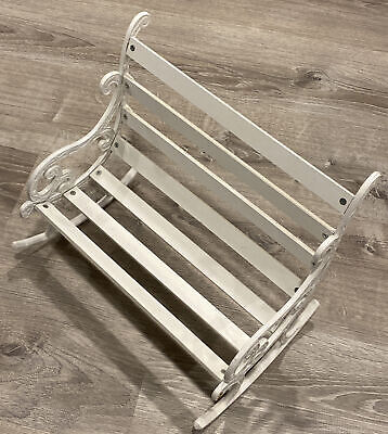 Large White Wrought Iron & Wood (14.5” W x 12.5” T x 5”D) Doll Rocking Bench