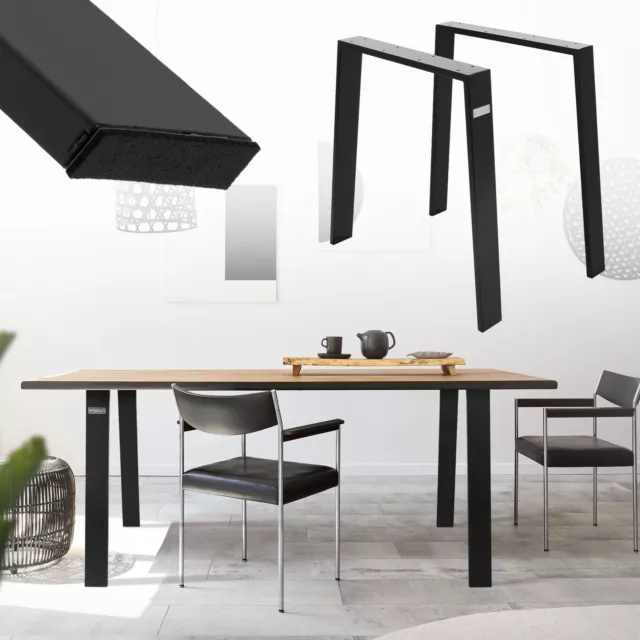 Set 2x pieds de table Loft acier noir patins de table style industriel 75x72 cm