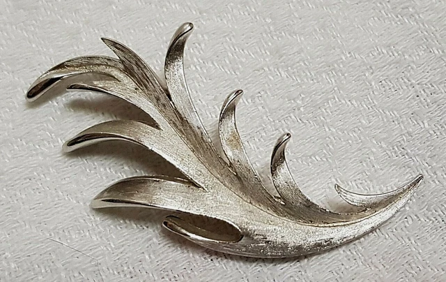 Broche Vintage Fleur Et Feuille - Métal Argenté Ajouré Texturé - Sans Marque