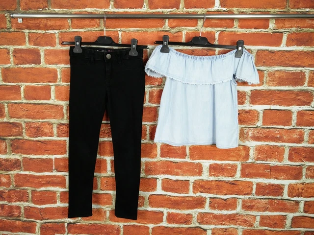 Girl Bundle Age 6-7 Years 100% Gap Black Skinny Jeans Denim Bardot Top Set 122Cm