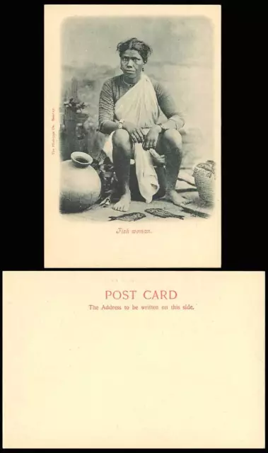 India Old U.B. Postcard Native Fish Woman, Barefoot, Ethnic Life Fishery, Bombay