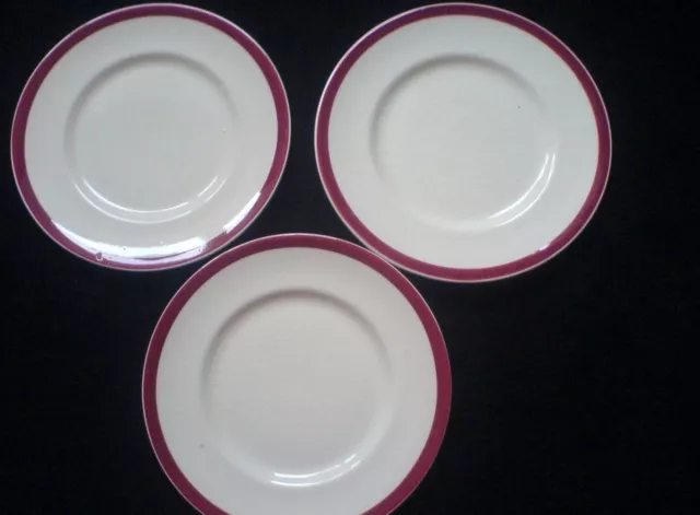 Myott Son & Co White with Burgundy / Red Rim 7 ¾ inch  Side Plates x 3 c1945+