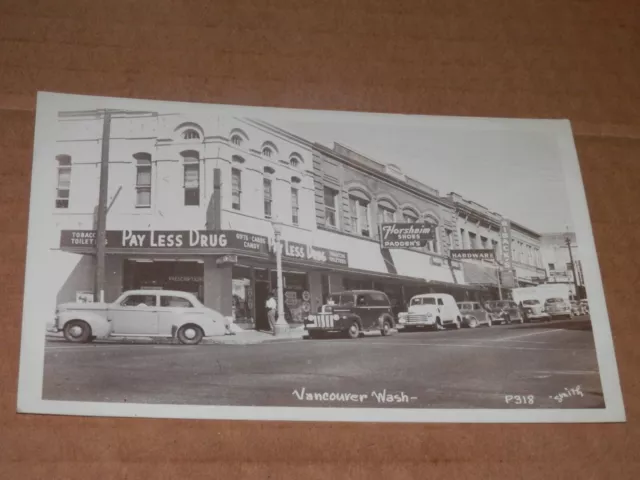 Vancouver Washington - 1952 Era Real-Photo Postcard - Street Scene - Padden's