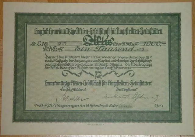 100 X Gagfah Gemeinützige Aktien-Gesellschaft für Angestellten-Heimstätten 1937