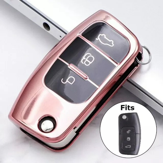 UK 3 Button Soft TPU Remote Flip Key Fob Case Cover For Ford Fiesta Focus UK!