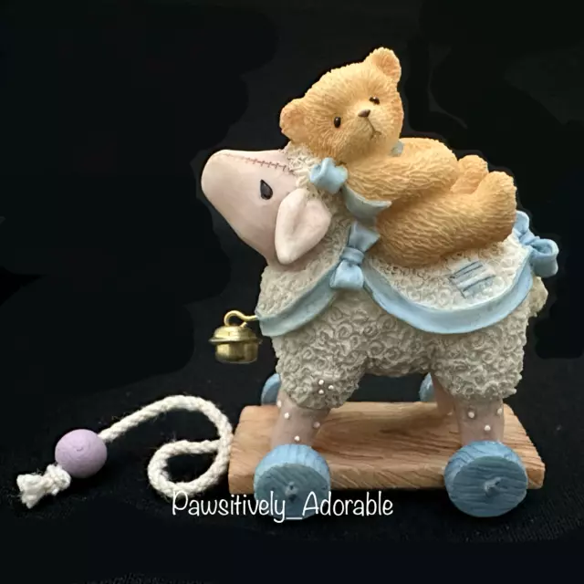 Cherished Teddies #537233 BEAR LAMB PULL TOY FIGURINE Friend Is Answered Prayer