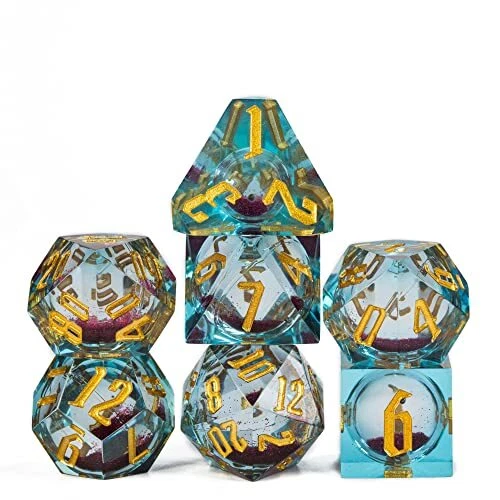 Cusdie Handmade DND Dice Liquid Core Dice Set D&D Quicksand Sharp Dice 7 PCs ...