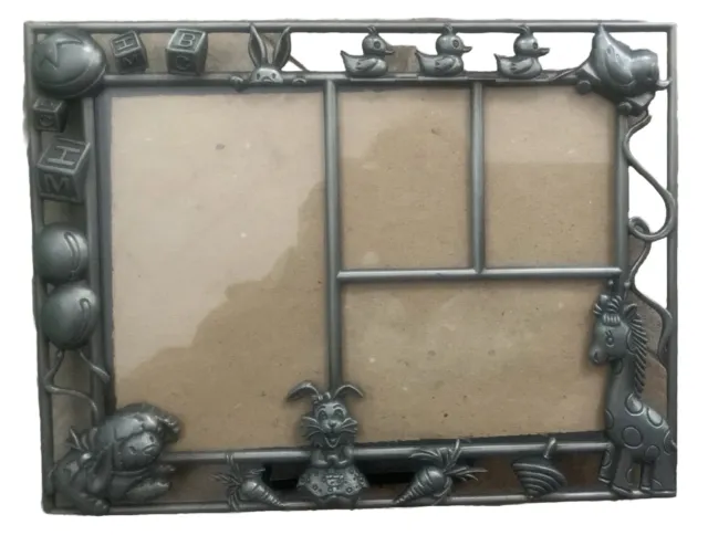 Nursery Child’s Pewter Photo Frame  Hangs Or Stands 5 X 7  Baby Animals NEW