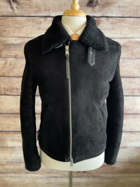 Allsaints Shearling Suede Leather Jacket Size S Byward