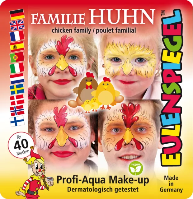 Eulenspiegel Set Tema Familia Pollo, Schmink-Set Con Schmink-Anleitung 1 Pincel