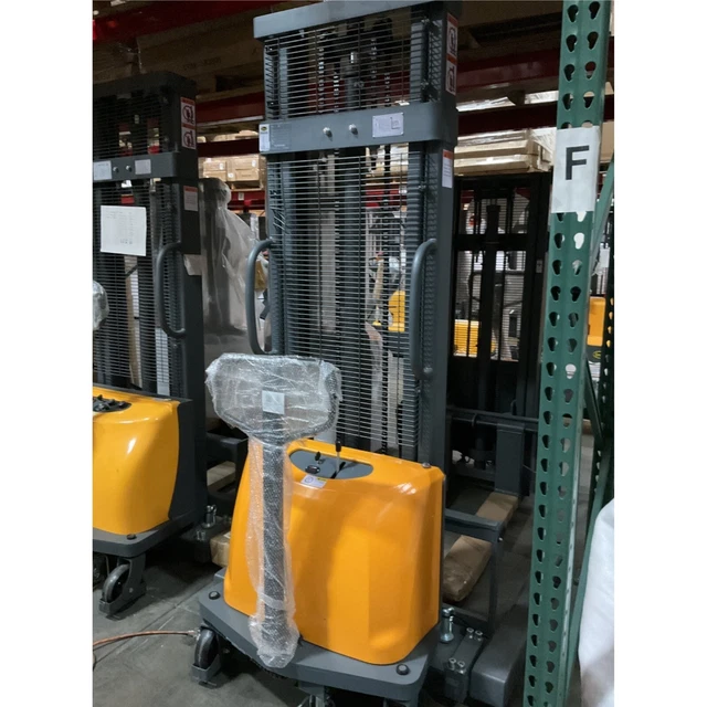 Used 3300lb Semi Electrical Pallet Stacker 118" Raised Height Fork Straddle Leg