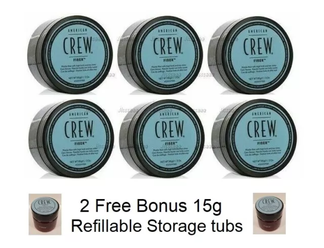 American Crew FIBER 6x 85g tubs + 2 Bonus 15g travel size storage AmericanCrew