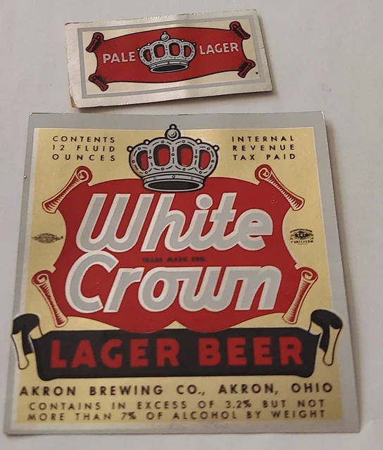Akron Brewing White Crown Beer label with neck IRTP OH