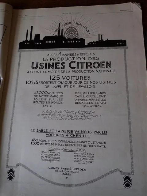 CITROEN + VERMOREL automobile publicité papier ILLUSTRATION AUTO 1922 col