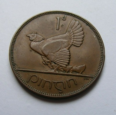 1935 Irish One Penny Coin Old Ireland 1d Scarce High Grade Excellent Details