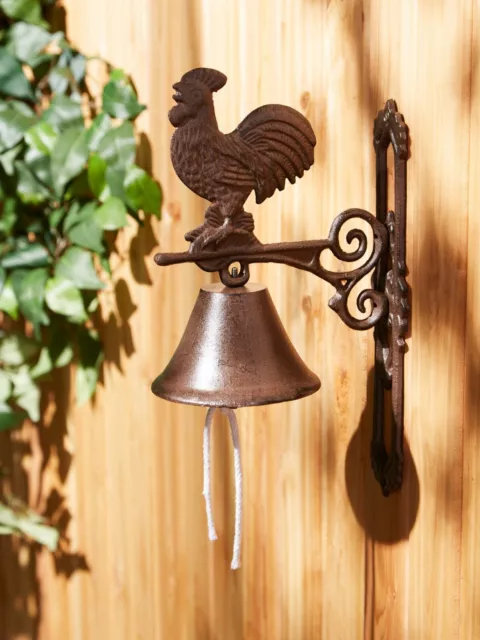 Rooster Cast Iron Wall Mount Door Bell Outdoor Home Decor Dinner Bell