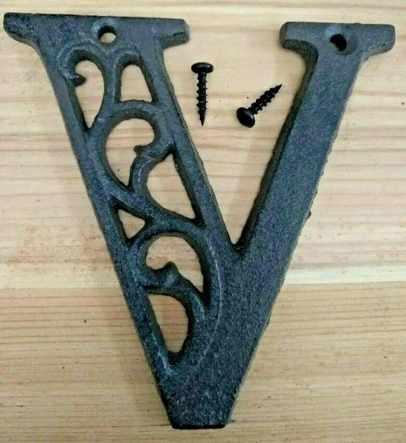 Alphabet House Letter  V  Antique Brown Cast Iron Metal 4.5" Indoor Outdoor