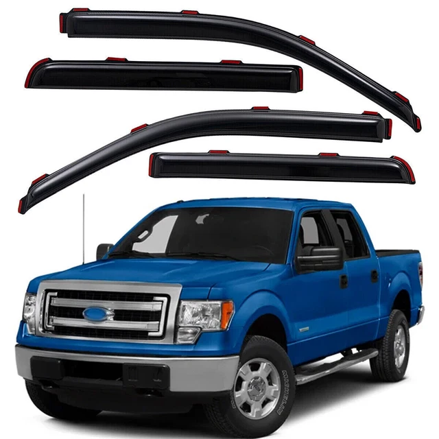 thumbnail image 2 of 4pcs Rain Guard Window Visors For 2009-2014 Ford F150 Crew Cab - Gloss Black 2 of 6