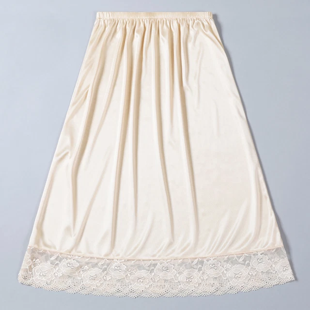 Jupon Demi-Combinaison Femme - Satin Dentelle Fausse Soie - Longueur Midi - Taille Unique
