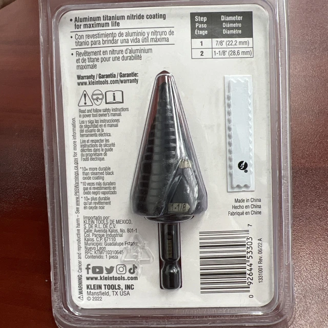 KLEIN TOOLS QRST11 Quick-Release Step Drill SPIRAL FLUTE 7/8 to 1-1/8-Inch 3